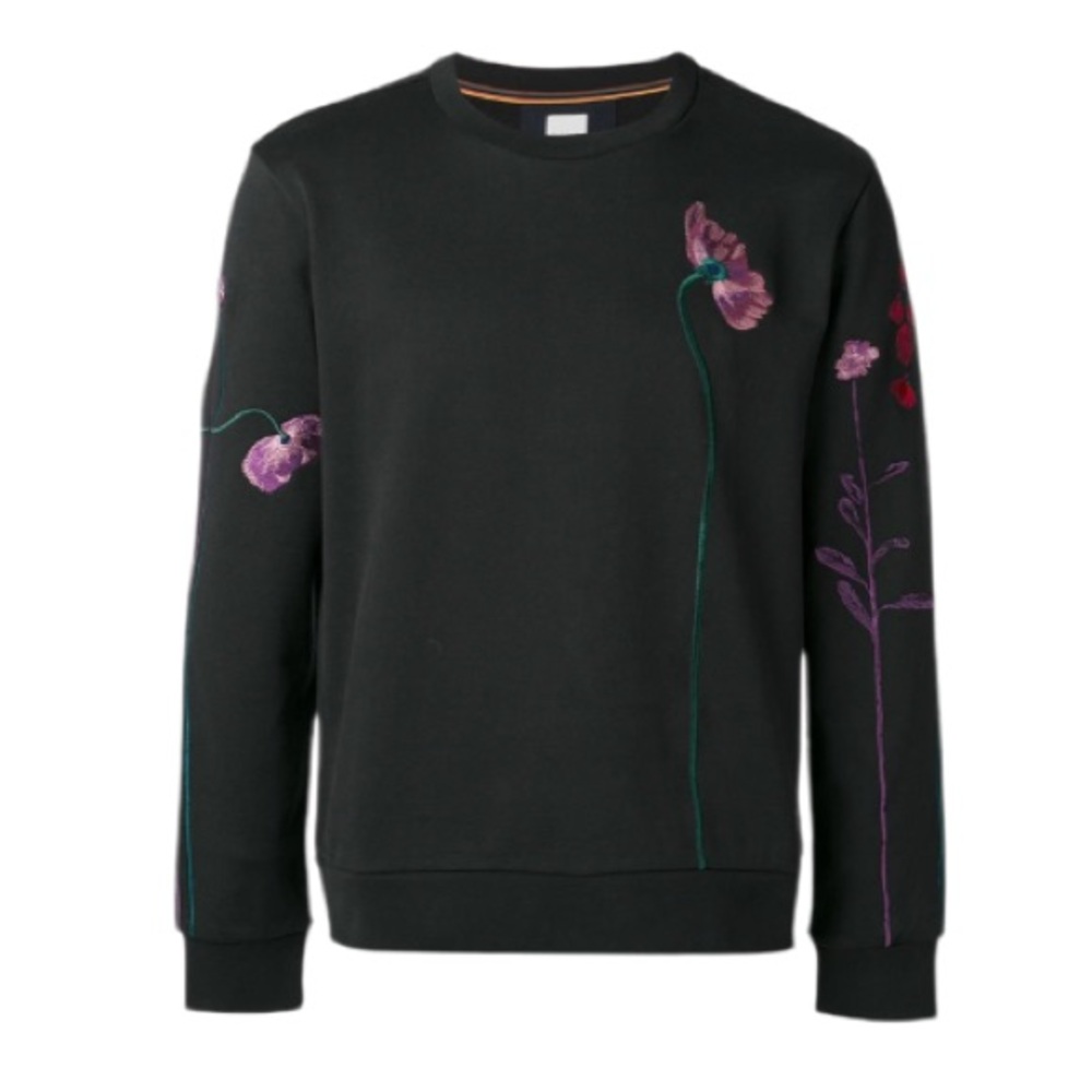 Paul Smith Black Sweatshirt with Floral Embroidery